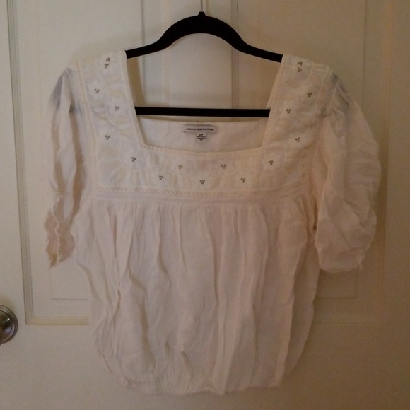White/cream American Eagle peasant top - Picture 1 of 5